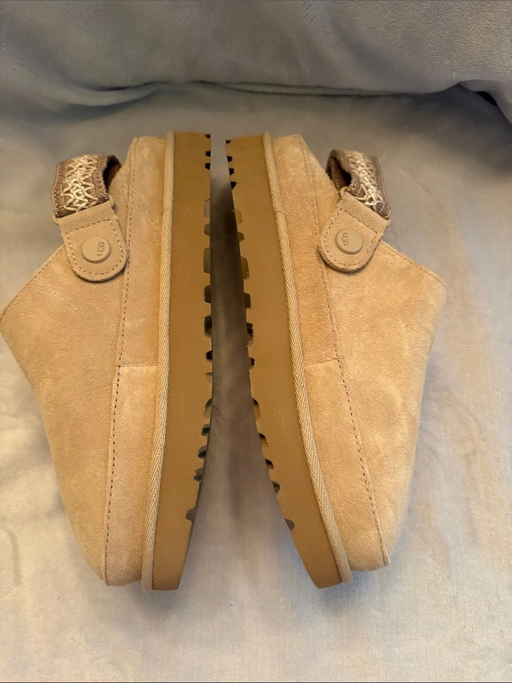 UGG Kids Beige Suede Backstrap Clogs